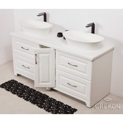 Szafka łazienkowa biała 150cm FINEA z dwiema umywalkami